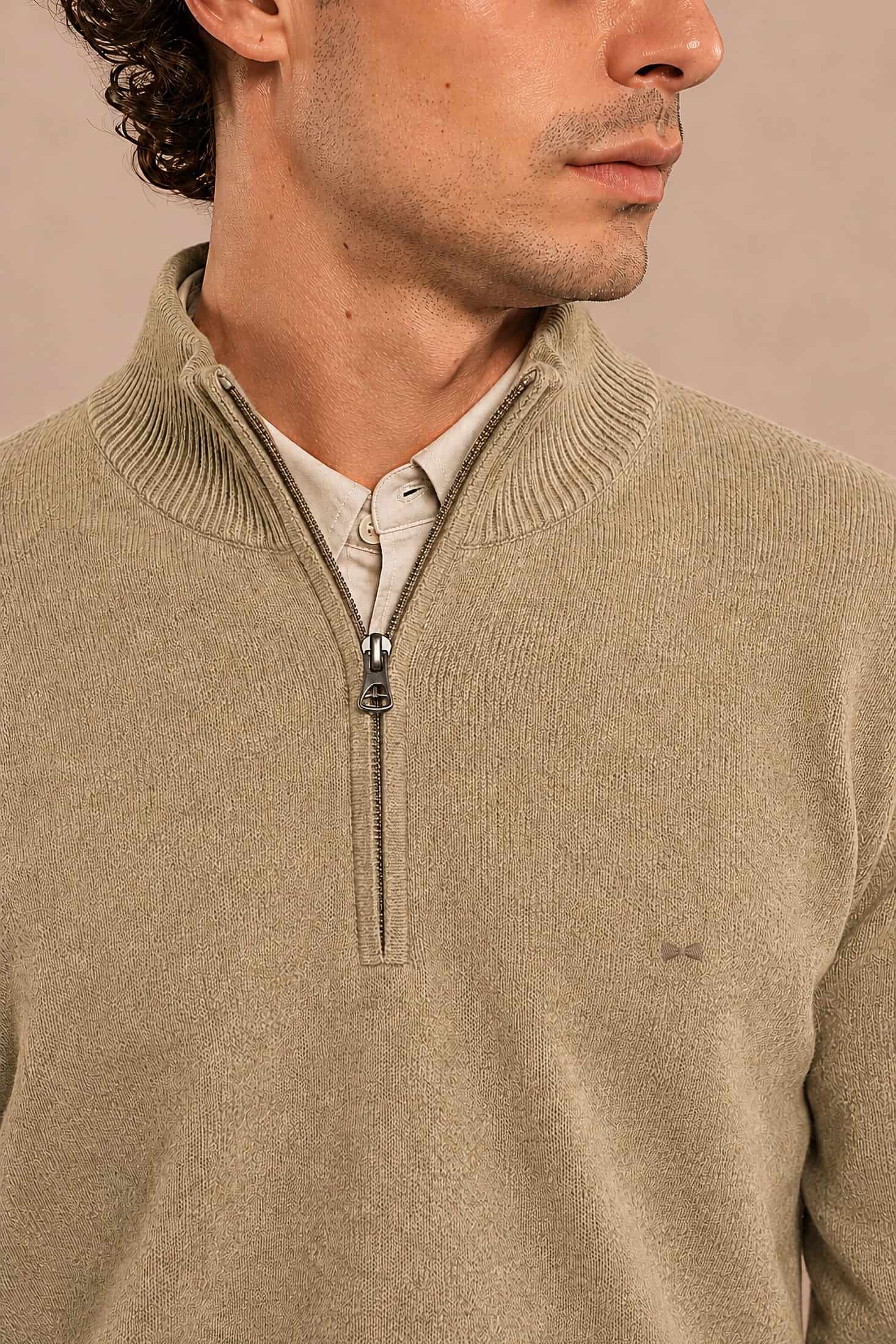 Halfzip Algodon Peinado Antiarrugas Camel - miniatura 3