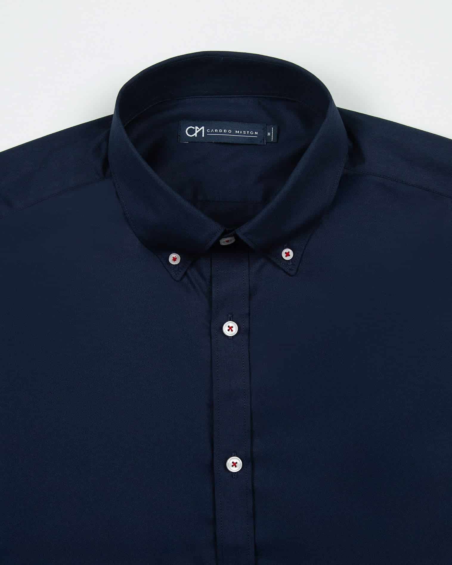 Camisa Sarga Botón Contraste Algodón Azul Oscuro - miniatura 2