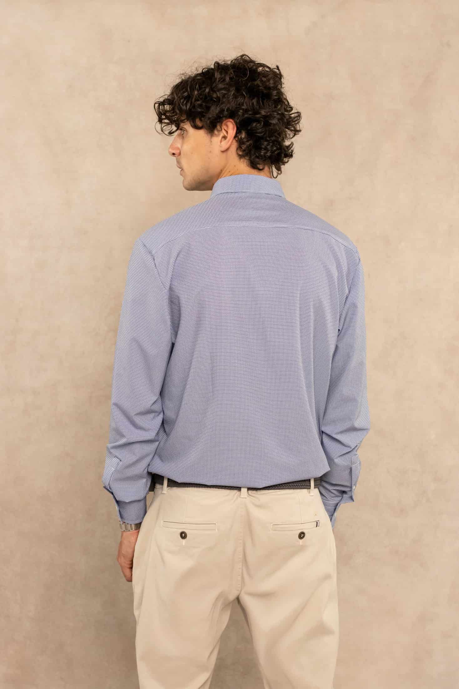 Camisa Performance Antiarrugas Cuadros Textura Azul Oscuro - miniatura 6