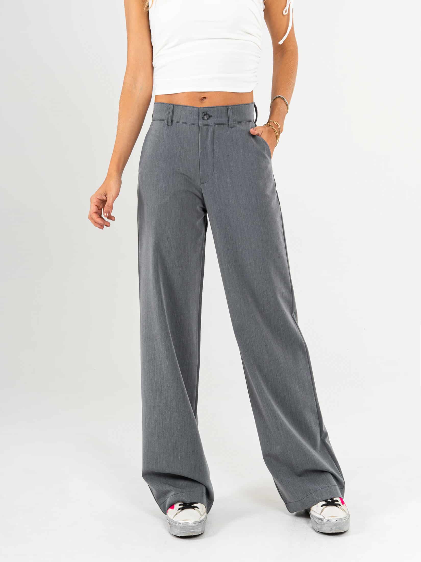 Ref: 0620525 Pantalón straight leg, stretch, tejido plano liviano, tono gris, tiro alto - miniatura 1