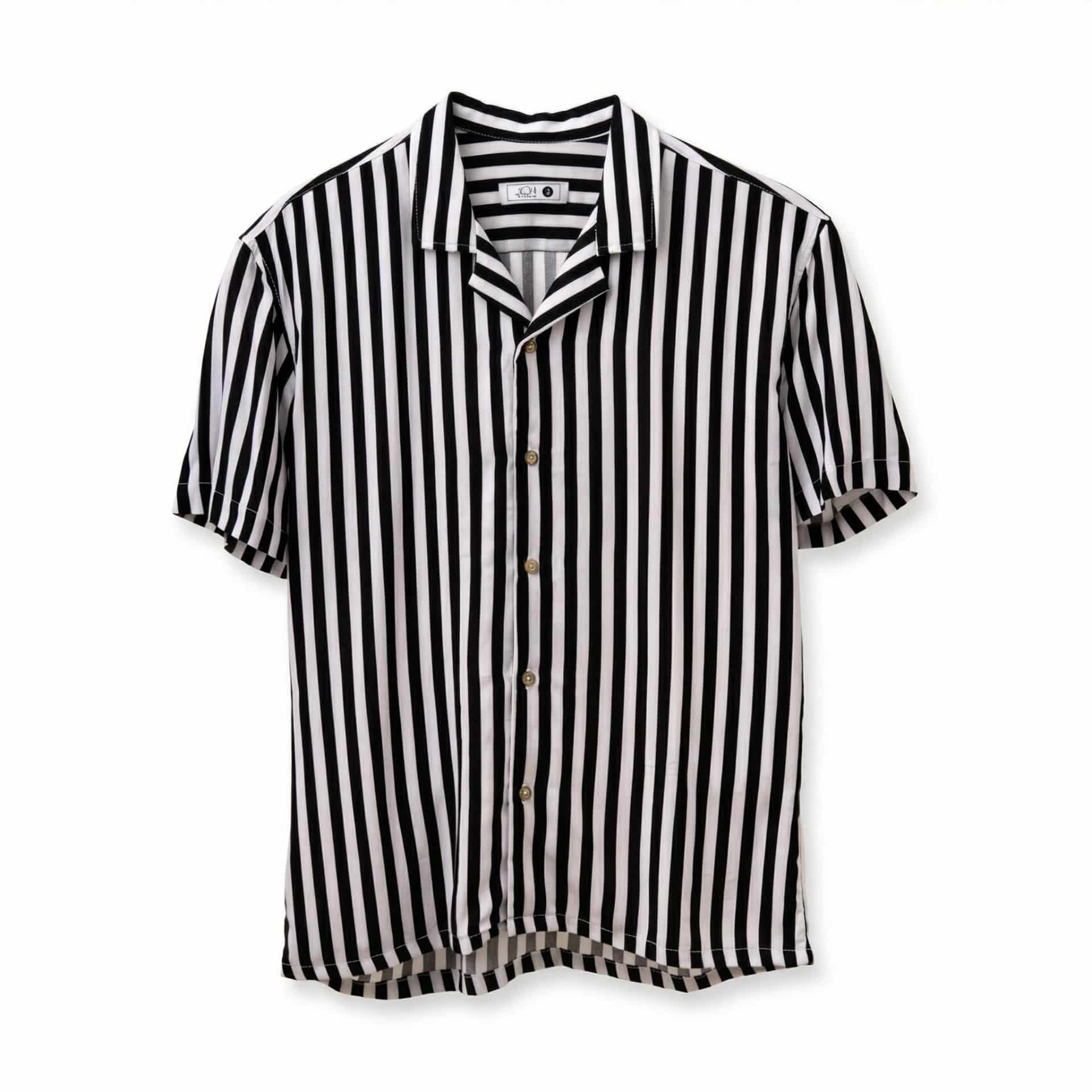 Camisa Bowling Rayada Blanco/Negro C201 - miniatura 4