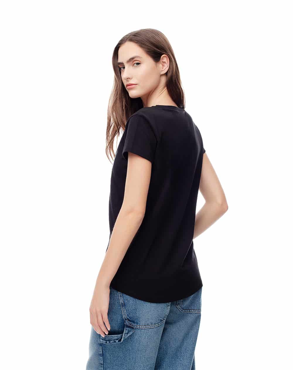 Camiseta regular algodón negra estampada mujer - miniatura 2