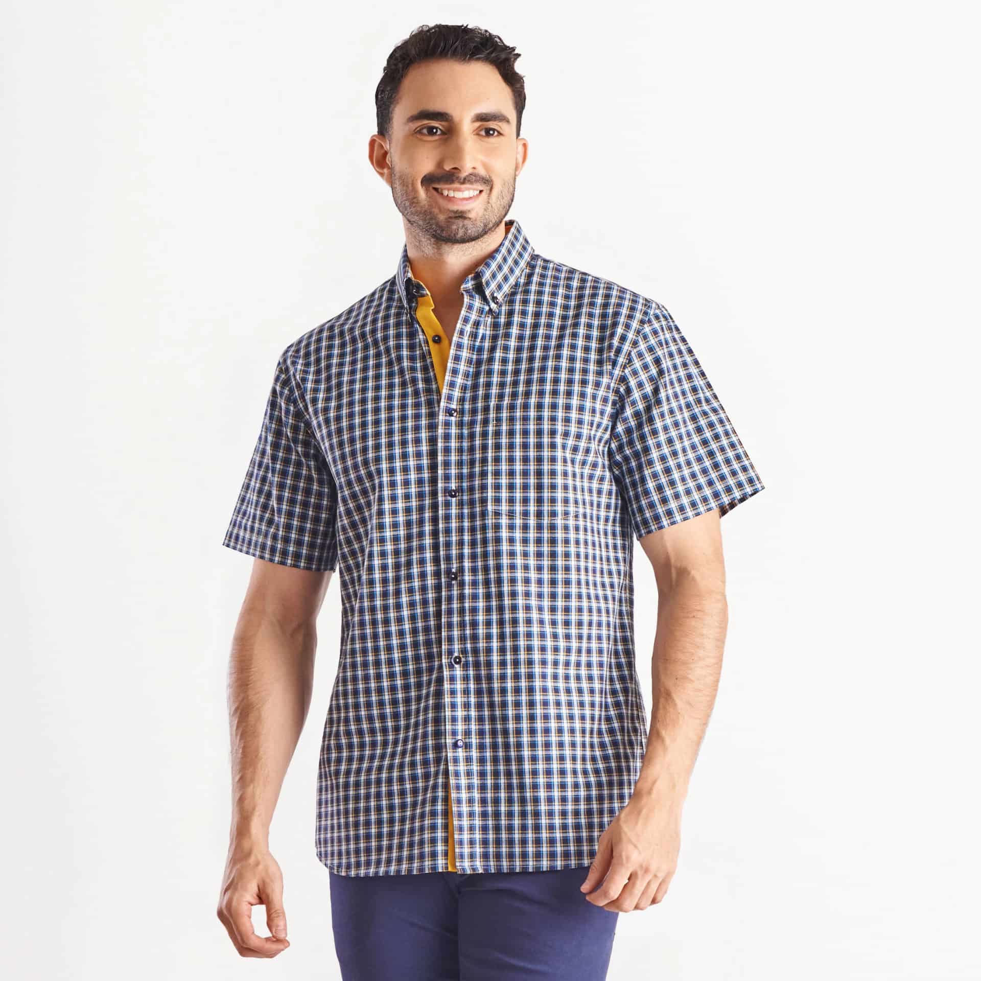 Camisa regular fit a cuadros color azul oscuro - miniatura 3