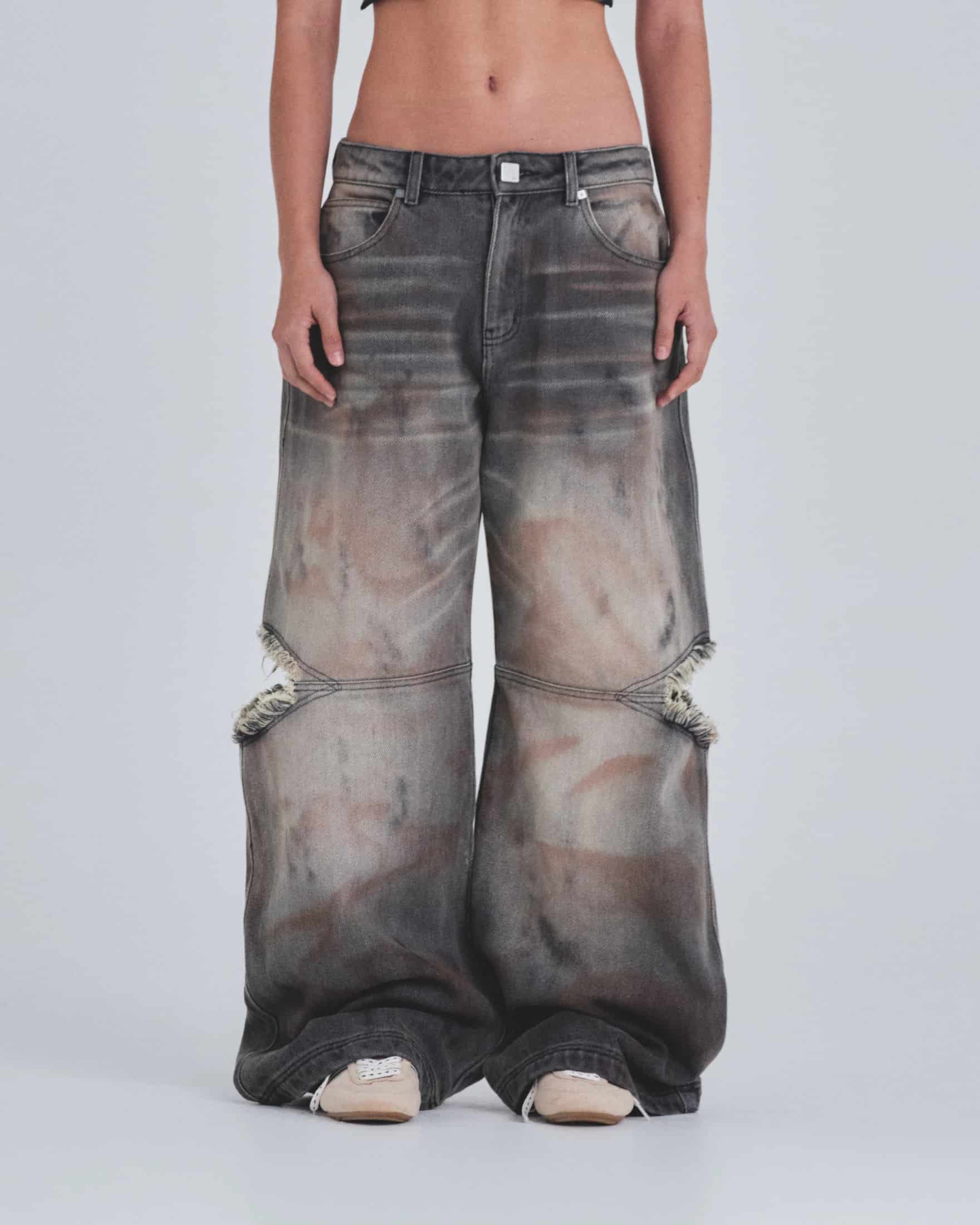 W Holy State UNDGLD Split Knee Wide Jeans Mechanic Gray - miniatura 2