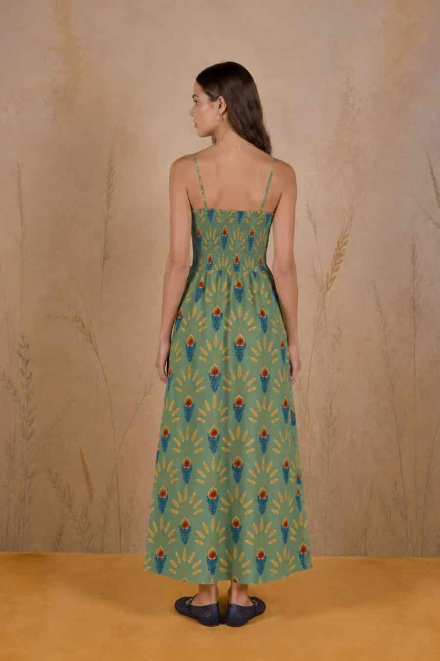 Women's Venustas long linen dress green - miniatura 3