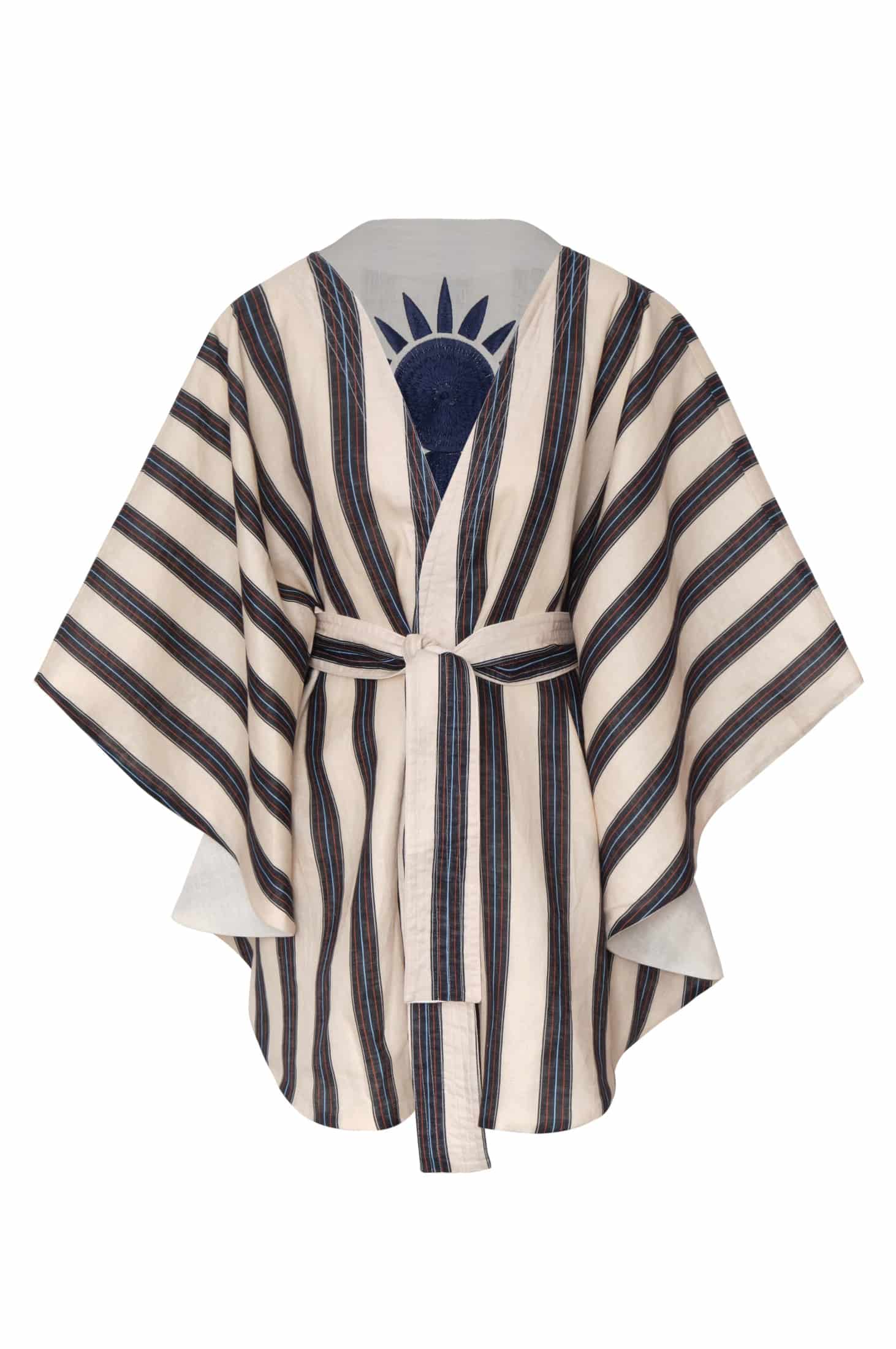 Cavalo Embroidered Linen Poncho / Ivory and Navy - miniatura 1