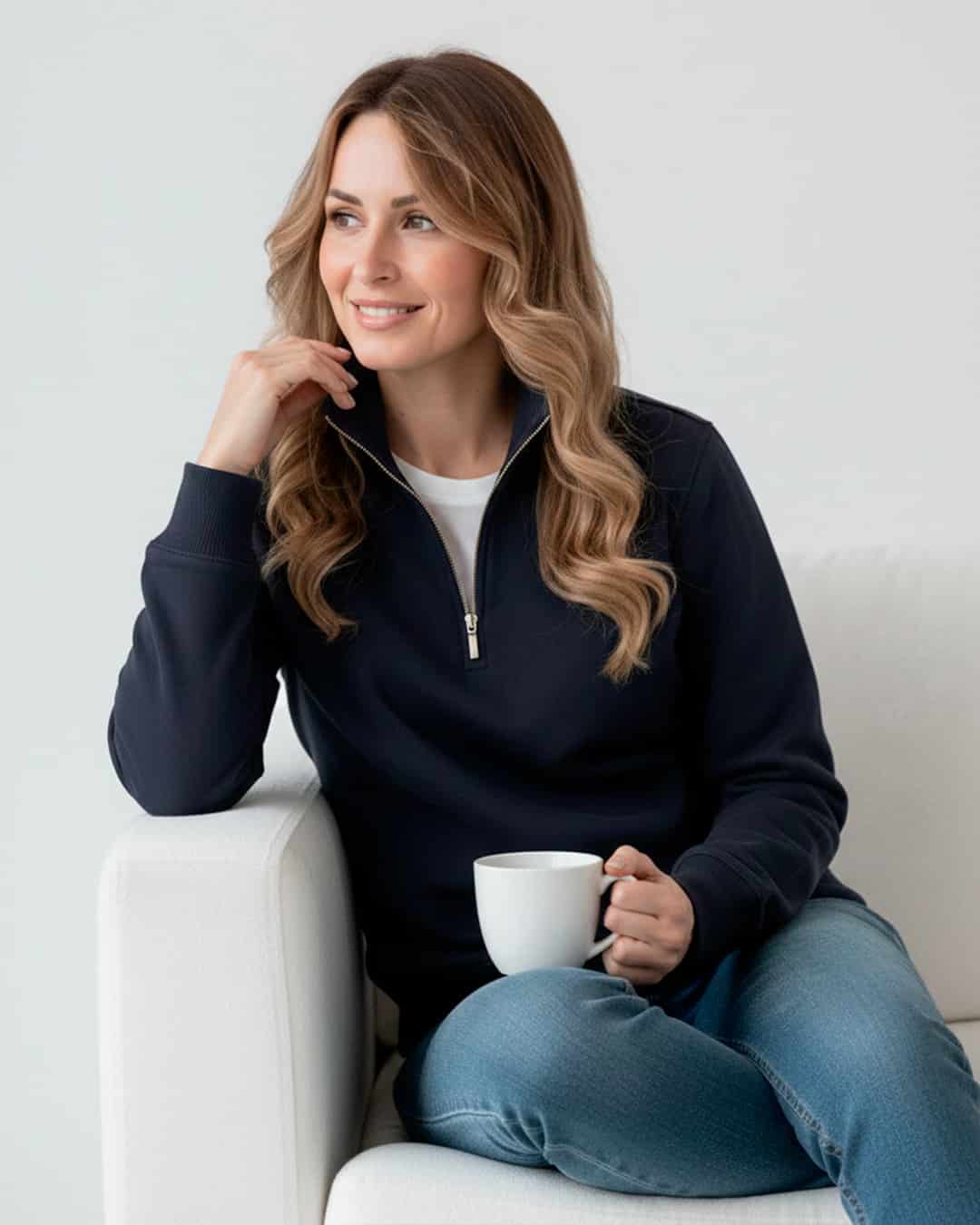 Buzo Cuello alto Mujer Azul Oxford - miniatura 1