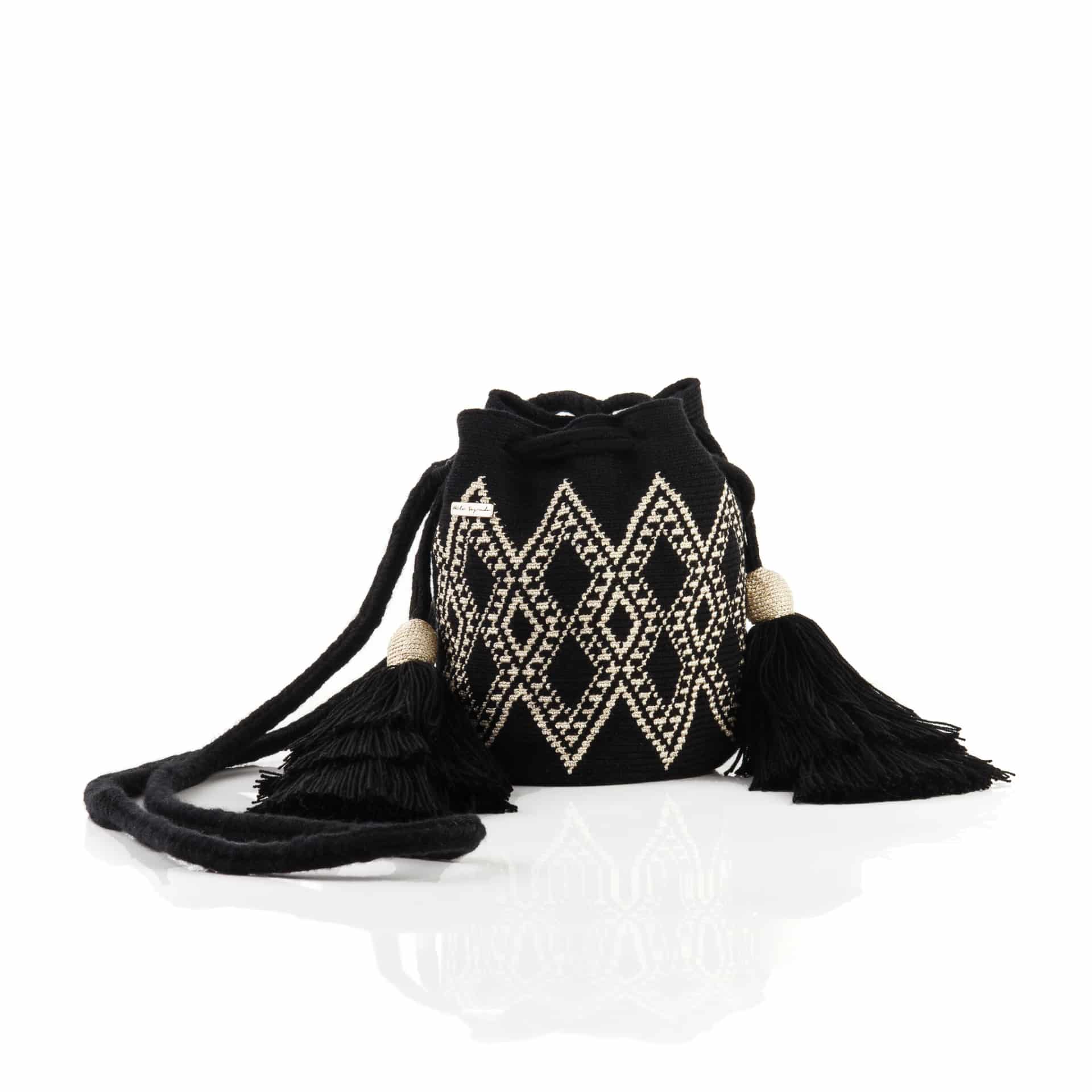 Mini Bolso Wayuu Negro/Beige Brillante - miniatura 1