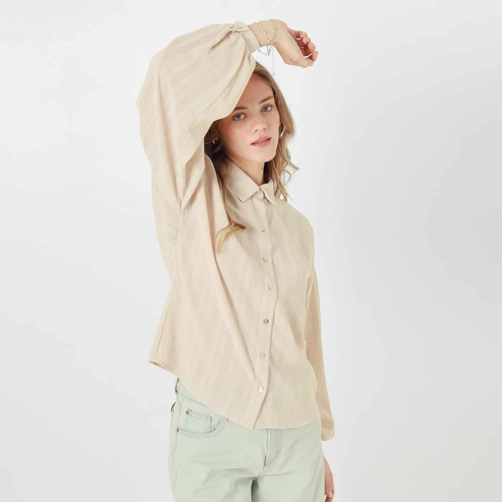 Blusa Cuello Camisero Manga Larga - miniatura 1