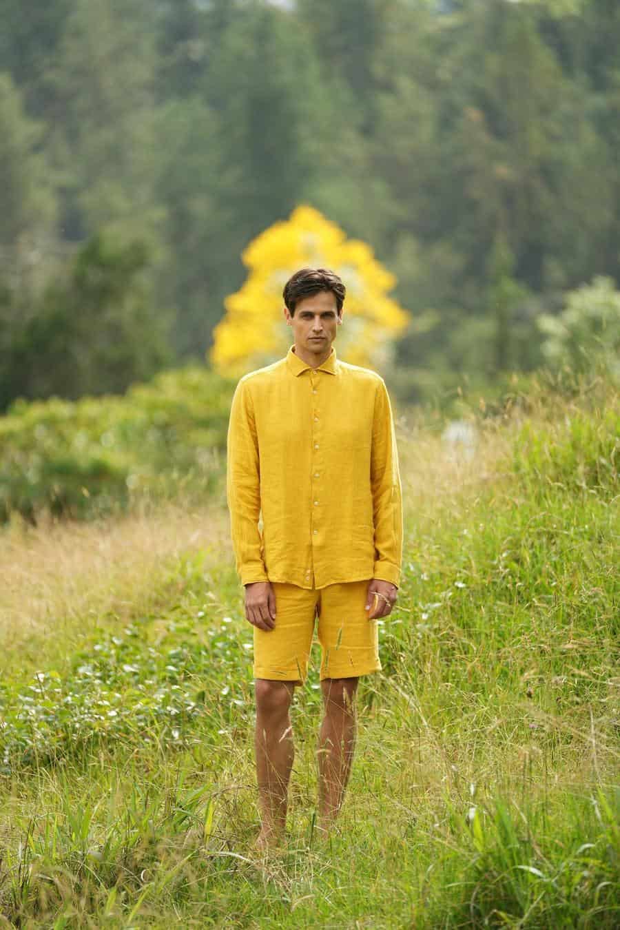 Men's linen shirt yellow fruit basic - miniatura 5