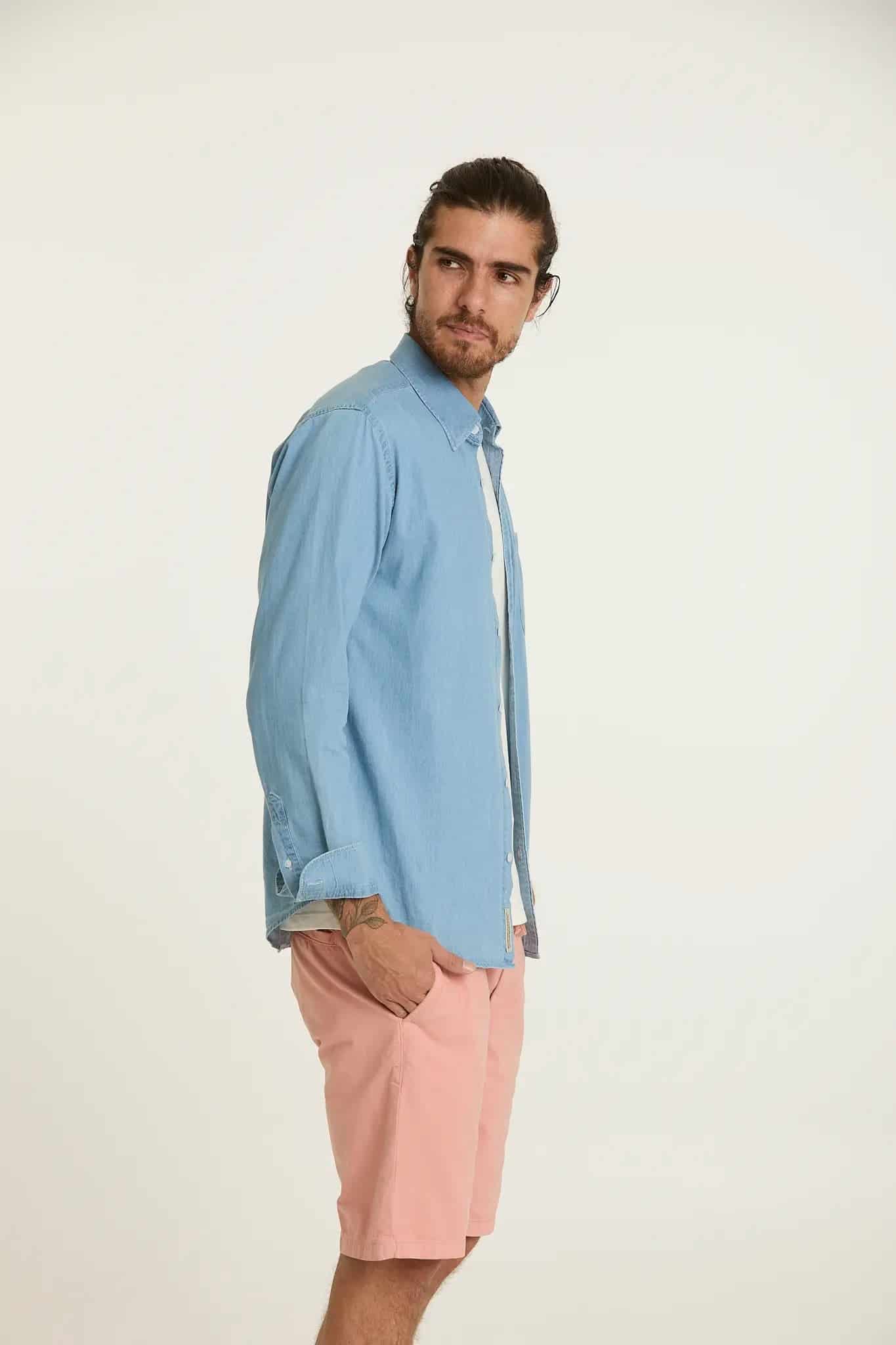 Camisa Jean Button Down Azul Claro - miniatura 7