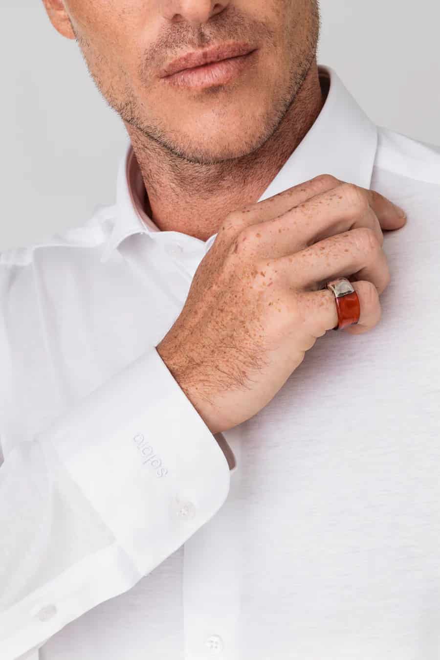 Men's cotton shirt white jersey - miniatura 8