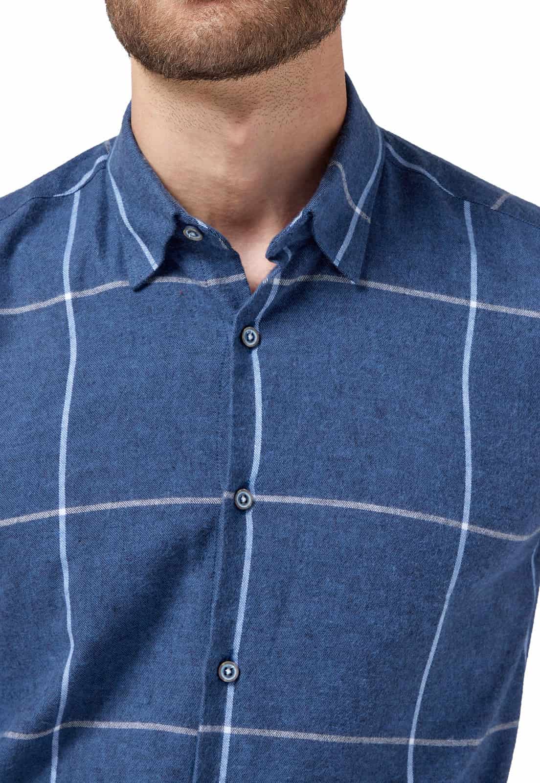 Camisa leñadora azul con cuadros blancos - miniatura 1