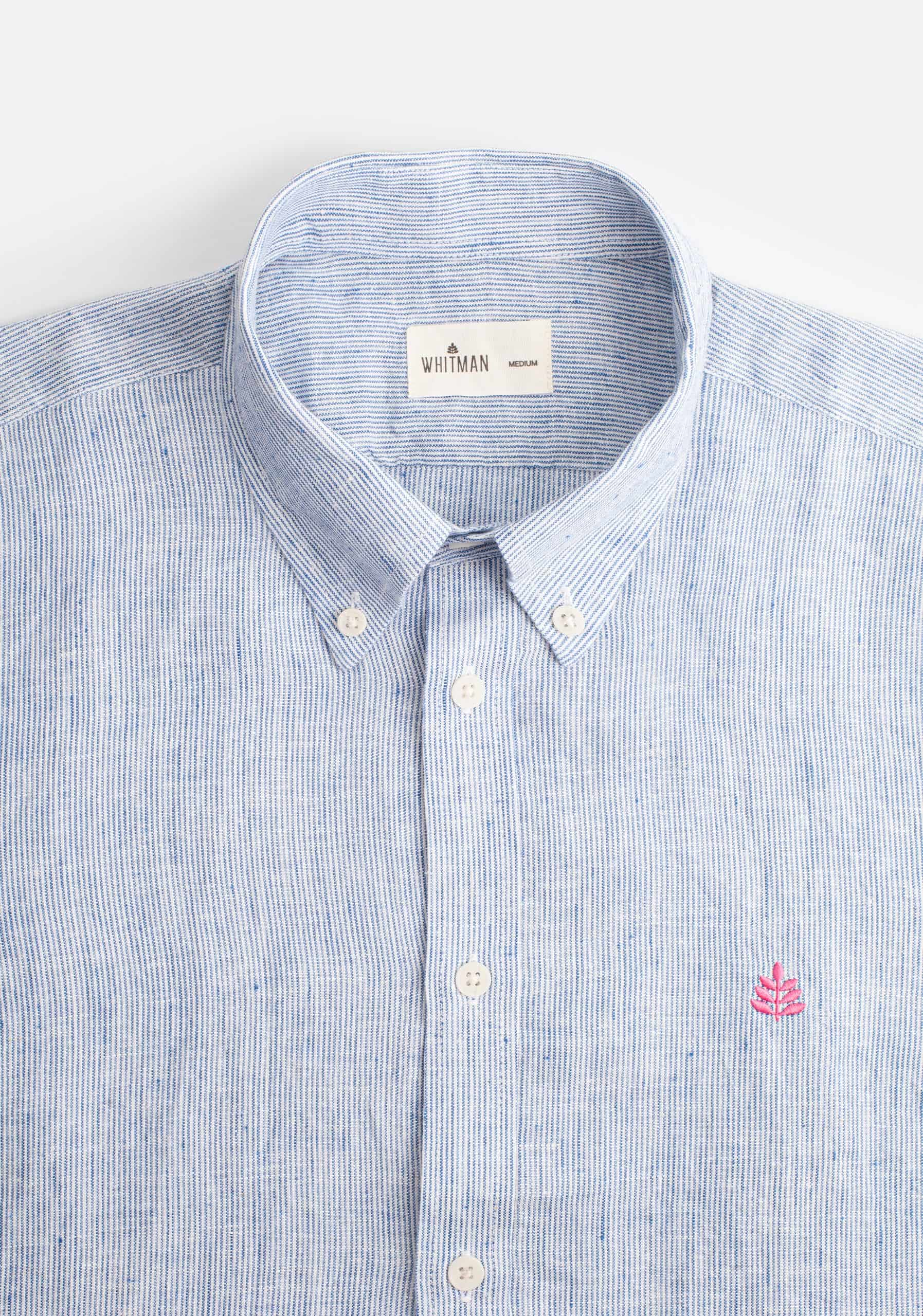Camisa H CBD Lino Rayas Delg Azul Osc-Blanco L-Fuc - miniatura 3
