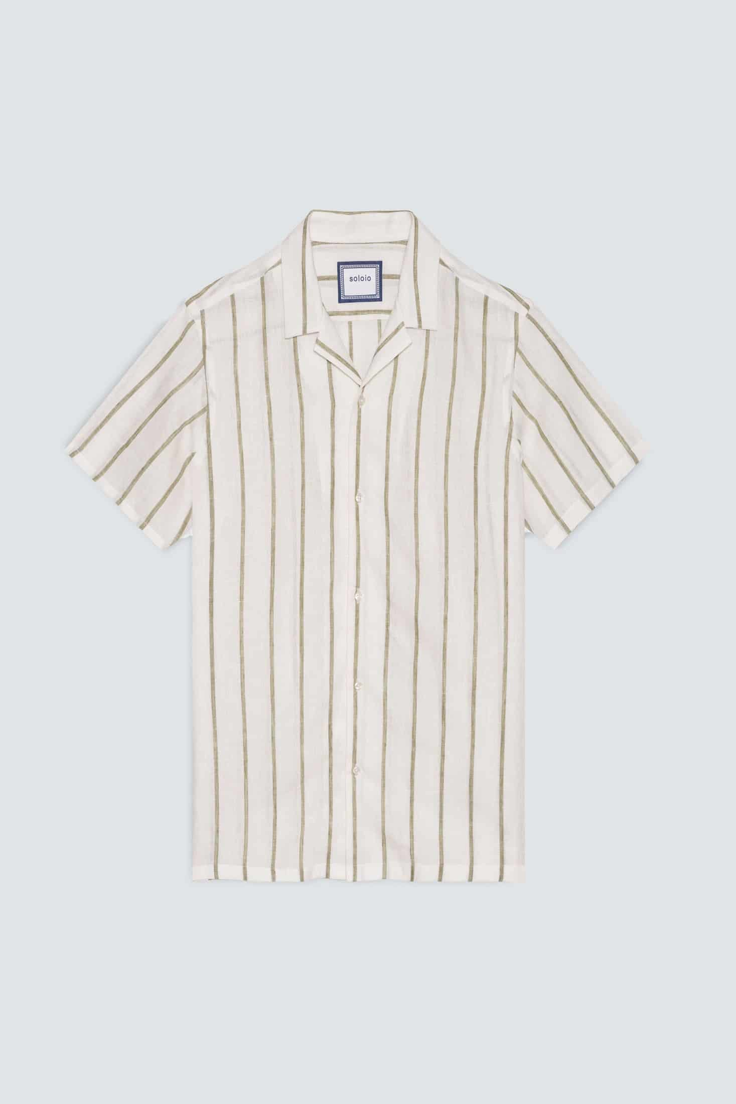 Men's linen shirt striped white - miniatura 1