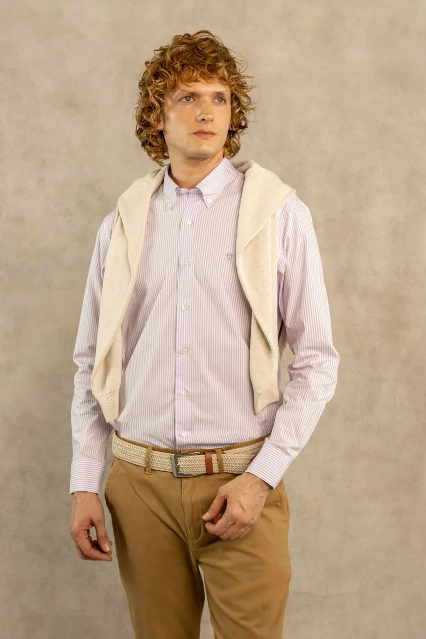 Camisa Antimanchas Popelina Rayas Lilac Logo Contraste - miniatura 7