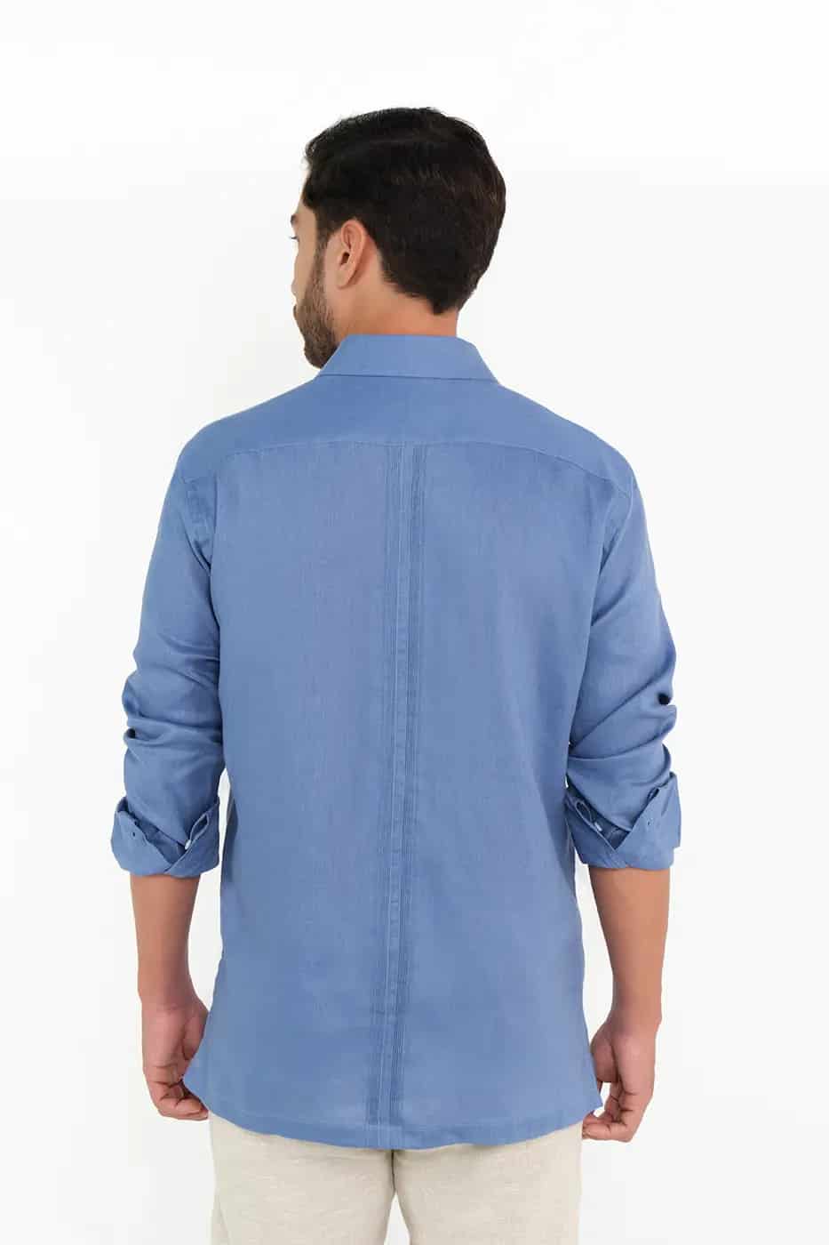 Guayabera Classic Fit 100% Lino Azul Indigo - miniatura 3