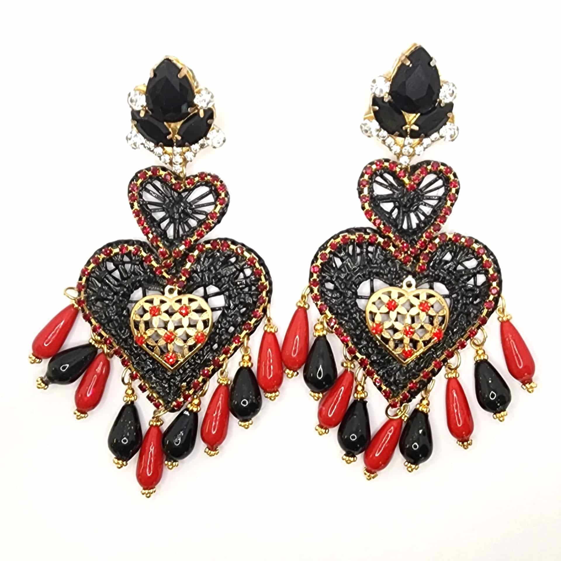Black & Red Heart Earrings - miniatura 1