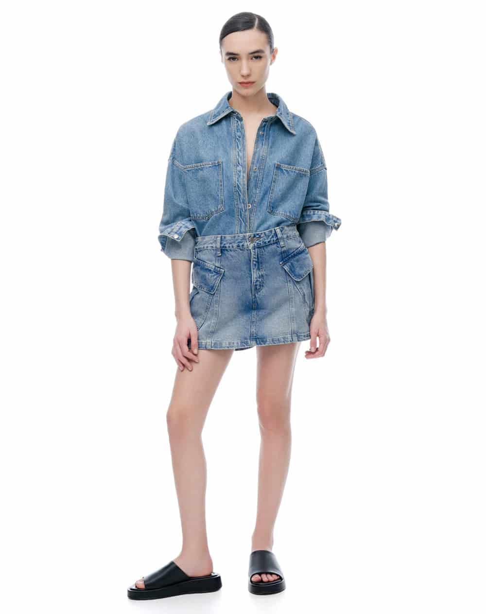 Falda short tiro medio índigo oscuro mujer - miniatura 1