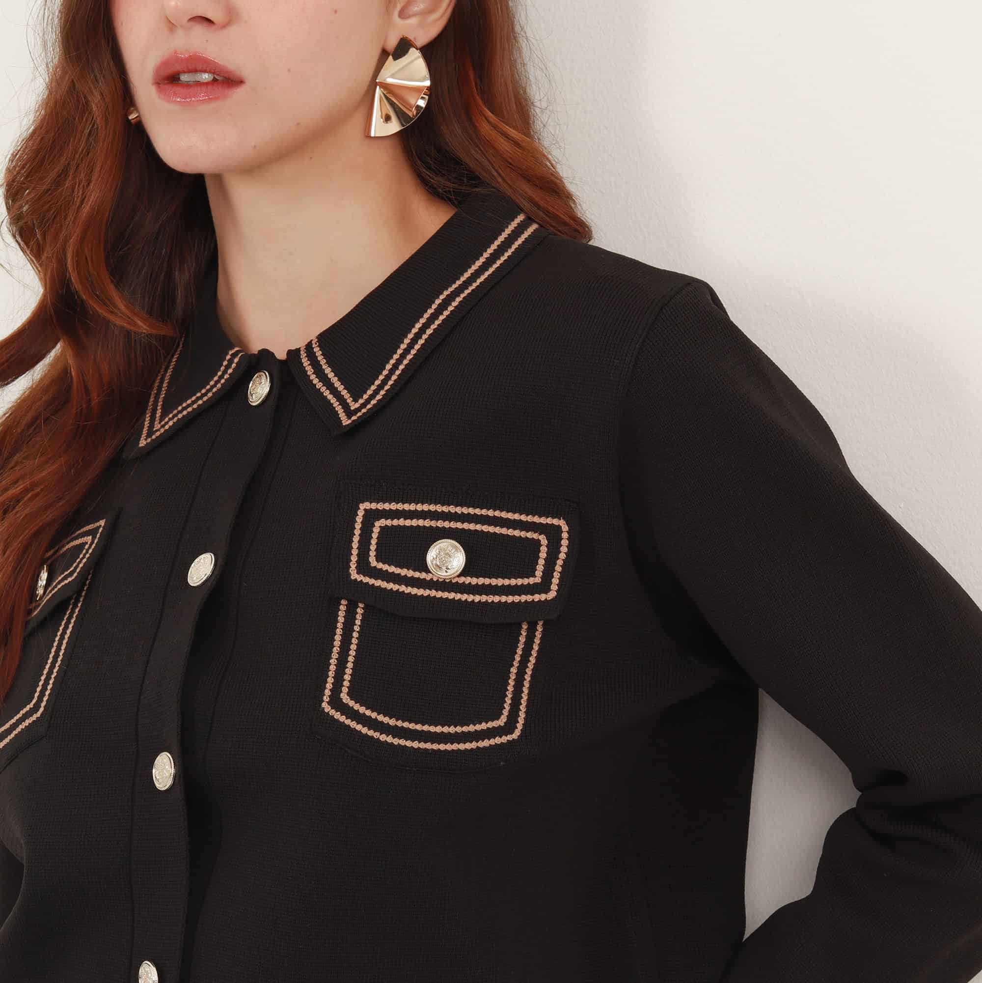 Chaqueta cardigan tejida cuello solapa manga larga - miniatura 2