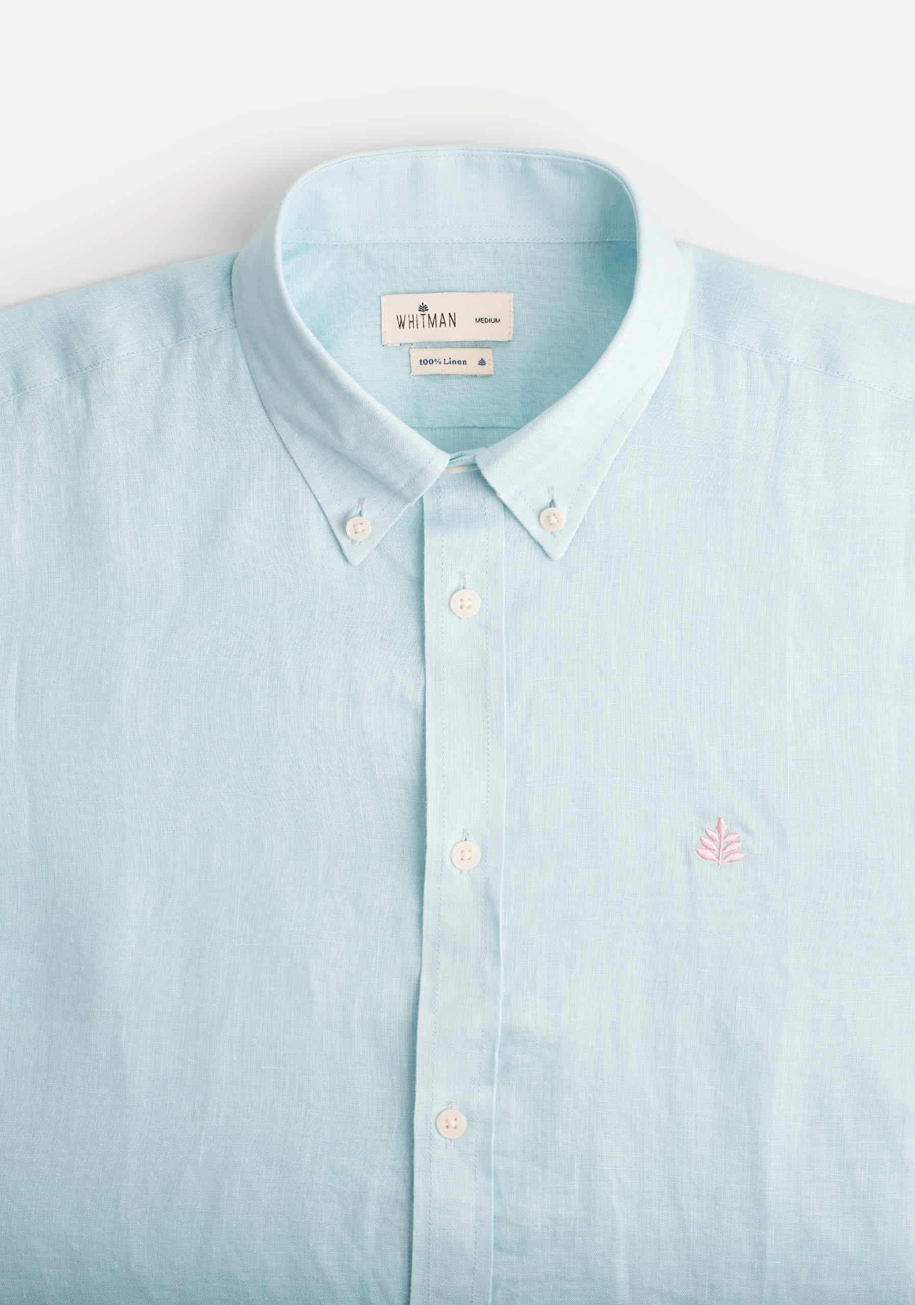 Camisa H Lino CBD Unicolor L-Ros Azul Claro - miniatura 3