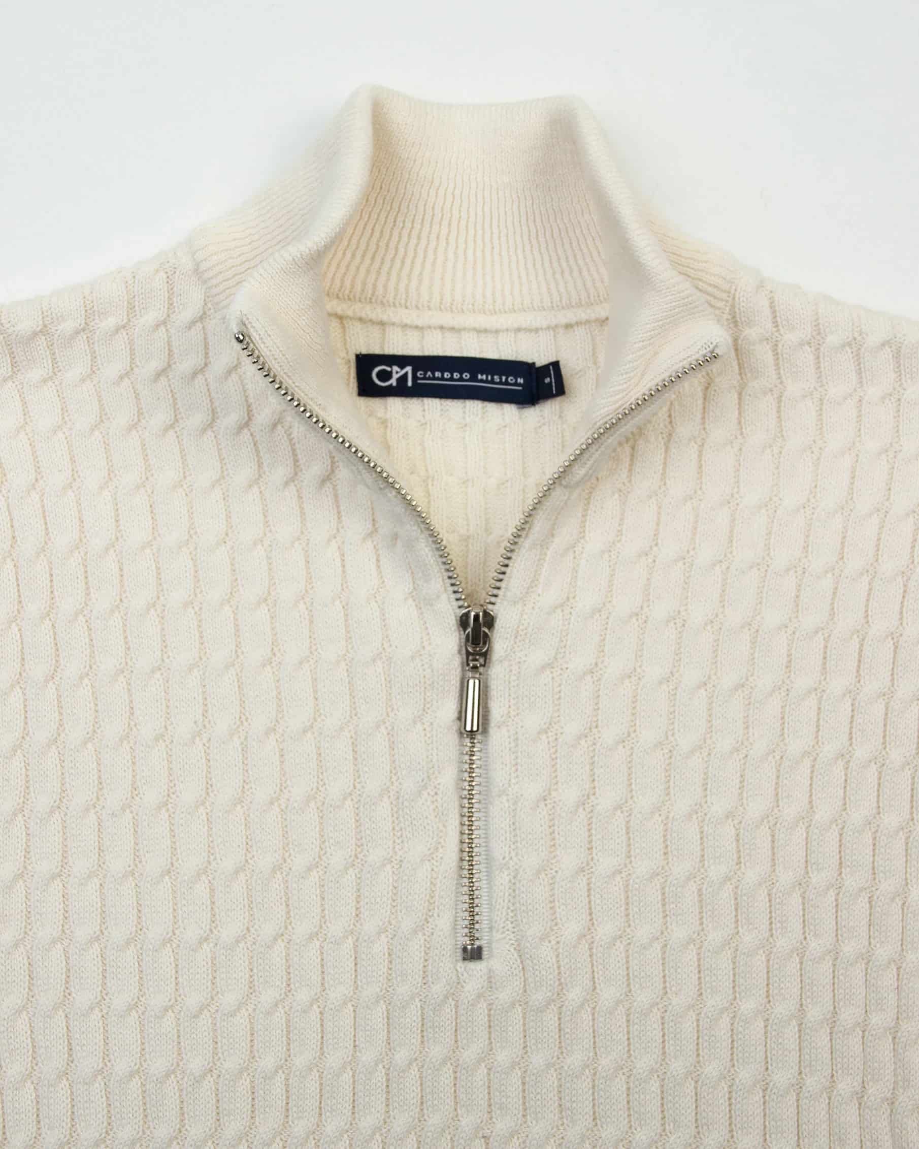 Saco Trenzado Half Zip Algodón Crema - miniatura 6