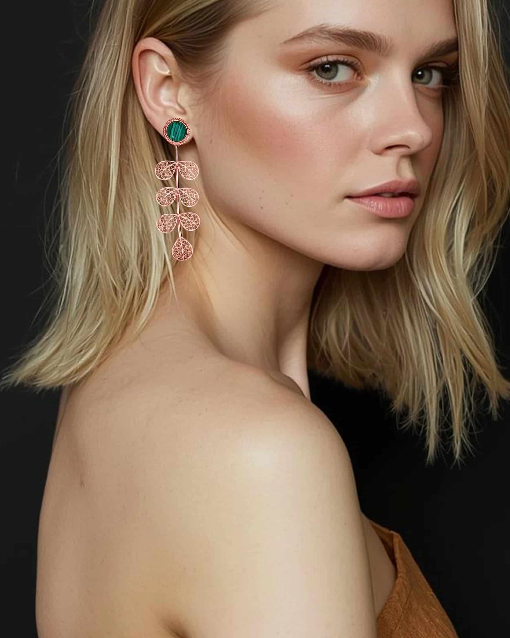 Aretes largos filigrana Hada malaquita - miniatura 2