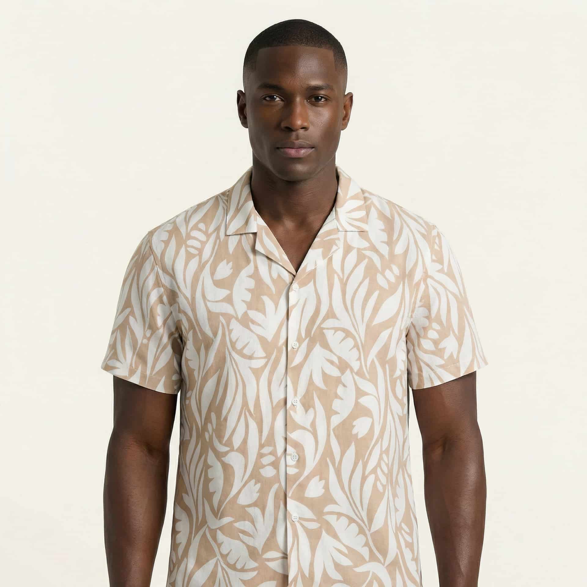 Camisa Bowling Estampada Beige C302 - miniatura 1