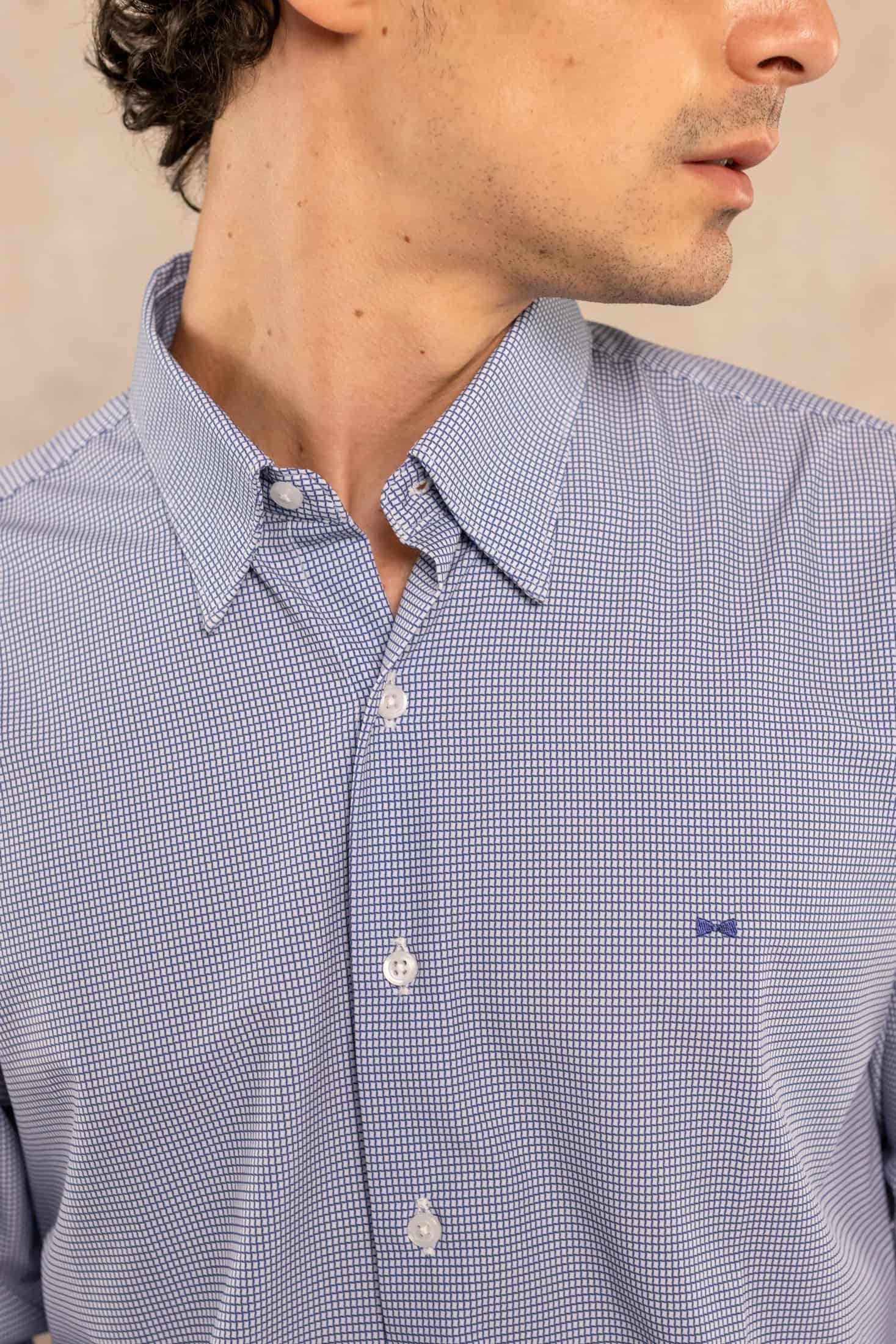 Camisa Performance Antiarrugas Cuadros Textura Azul Oscuro - miniatura 4