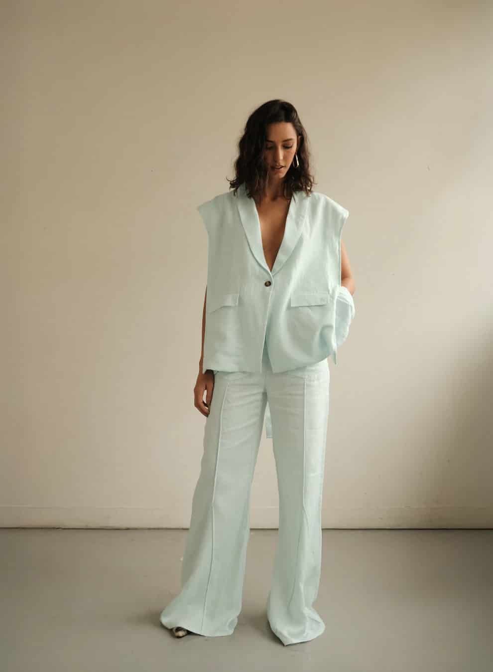 Blazer Vest Sera de lino | Azul claro - miniatura 9