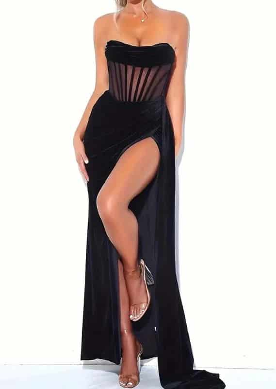 VESTIDO NEGRO TERCIPELO LARGO - miniatura 3