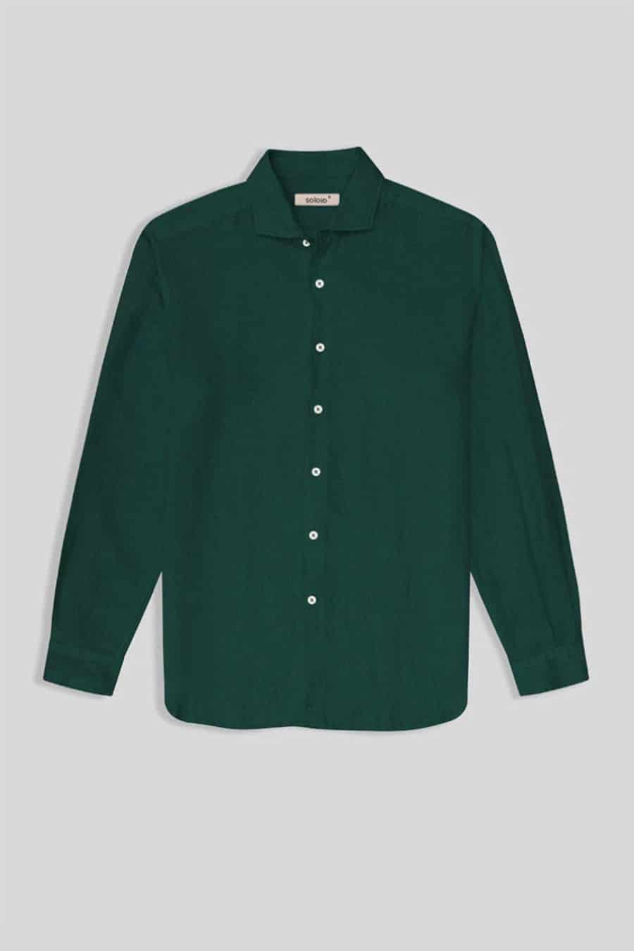 Men's linen shirt dark green - miniatura 1