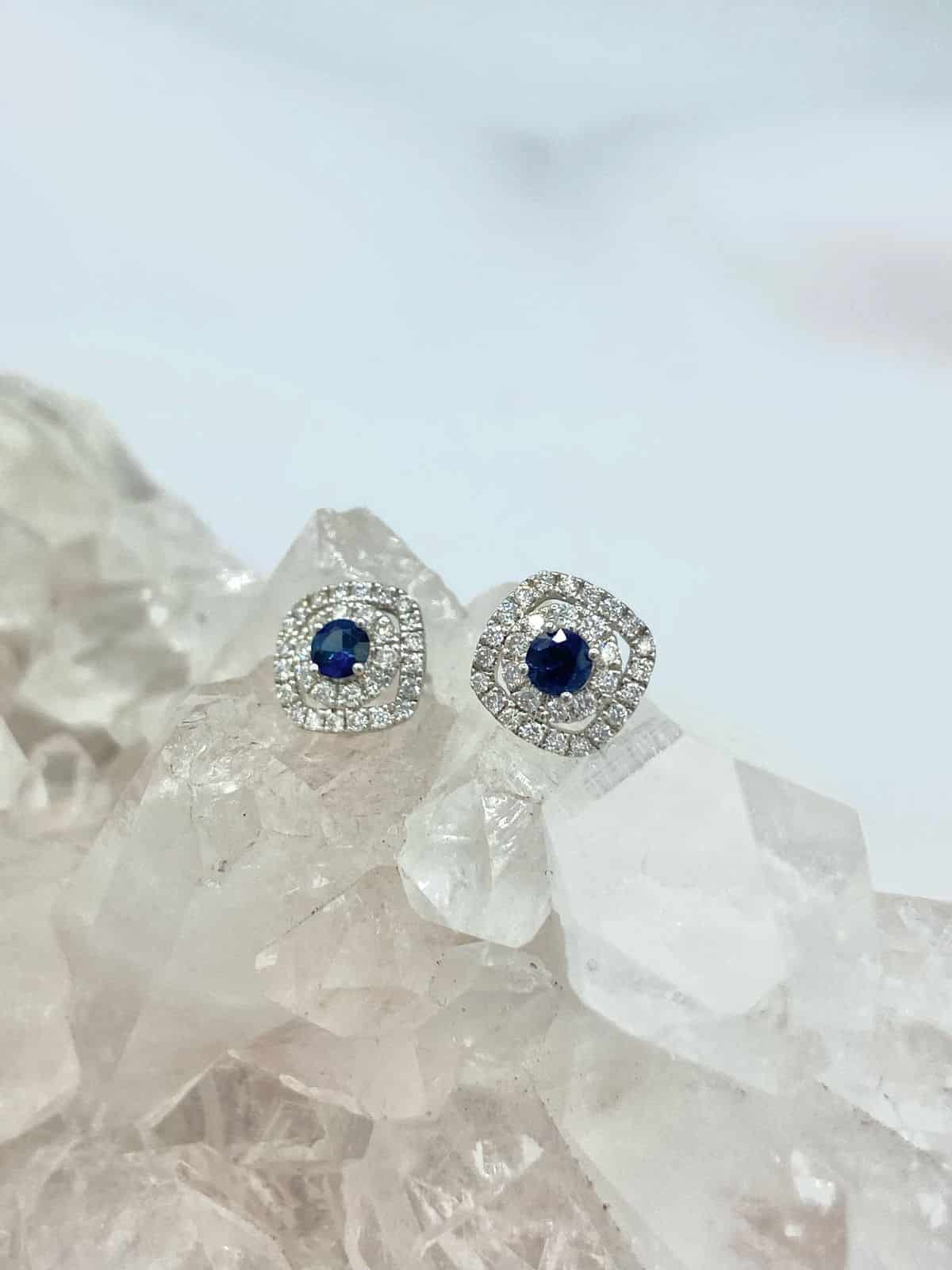 Aretes Zafiro con Diamantes en Oro Blanco 18 k - miniatura 1