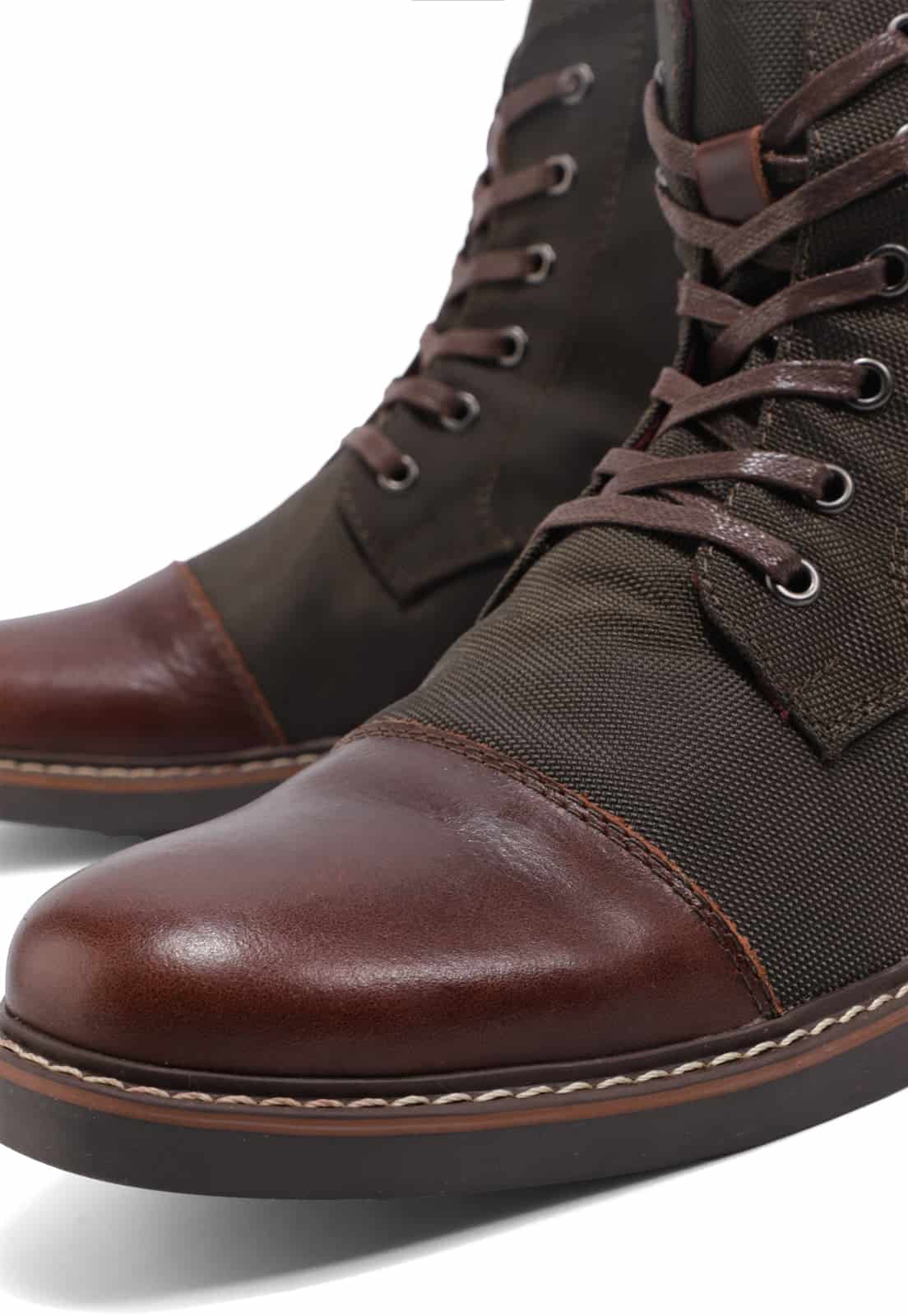 Botas cafés oscuro en lona y cuero. - miniatura 5