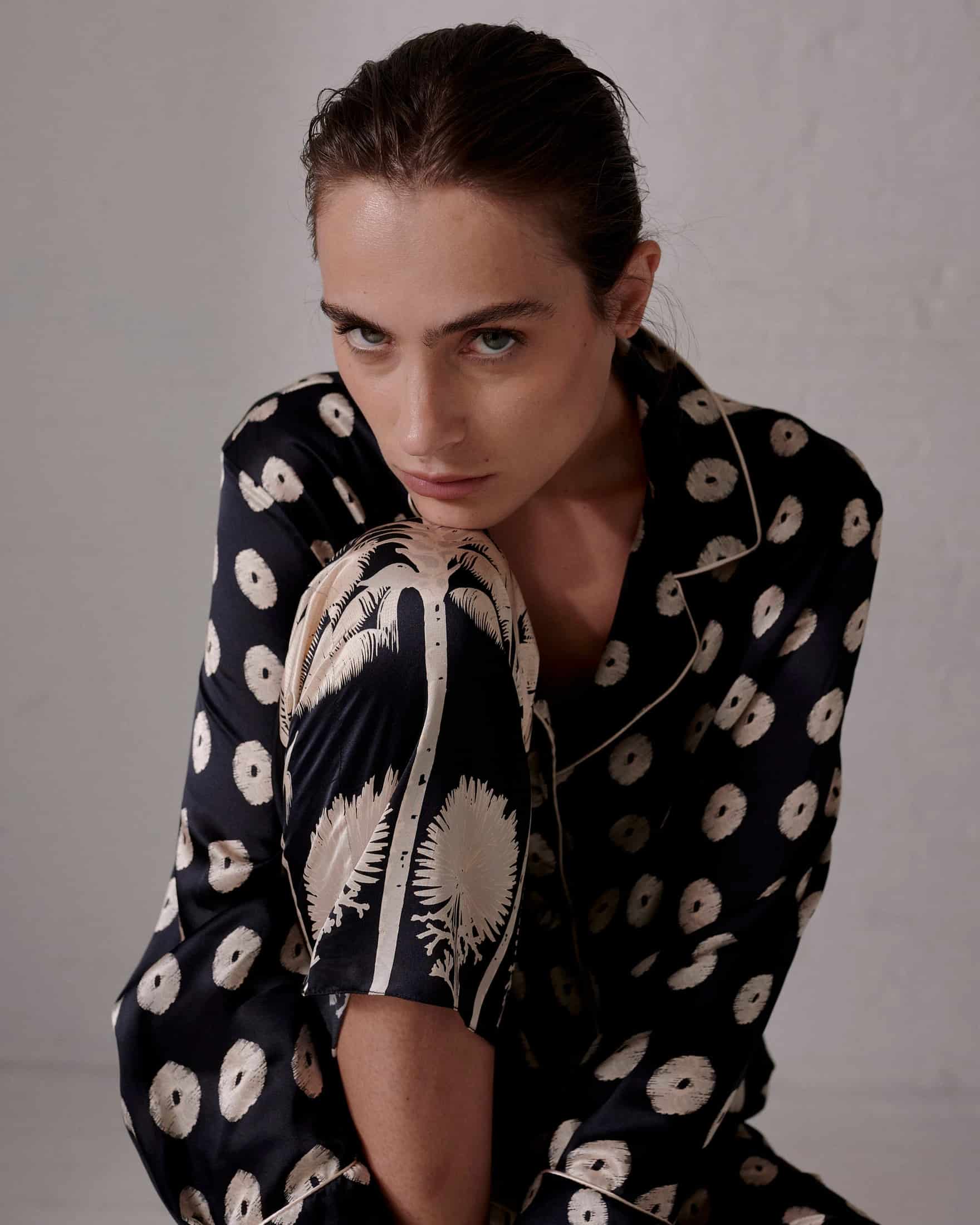 Noches de Luna Satin Silk Blouse / Black Mini Palms Cream - miniatura 4
