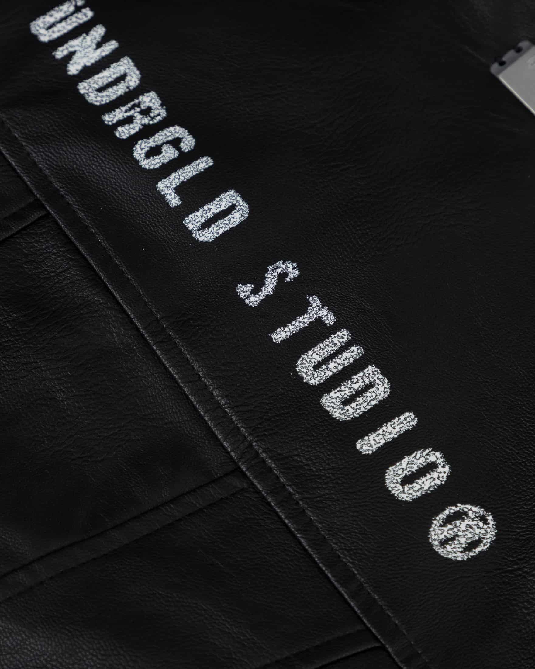 W 94' Worn Logo Pleather Aviator Jacket Black - miniatura 4