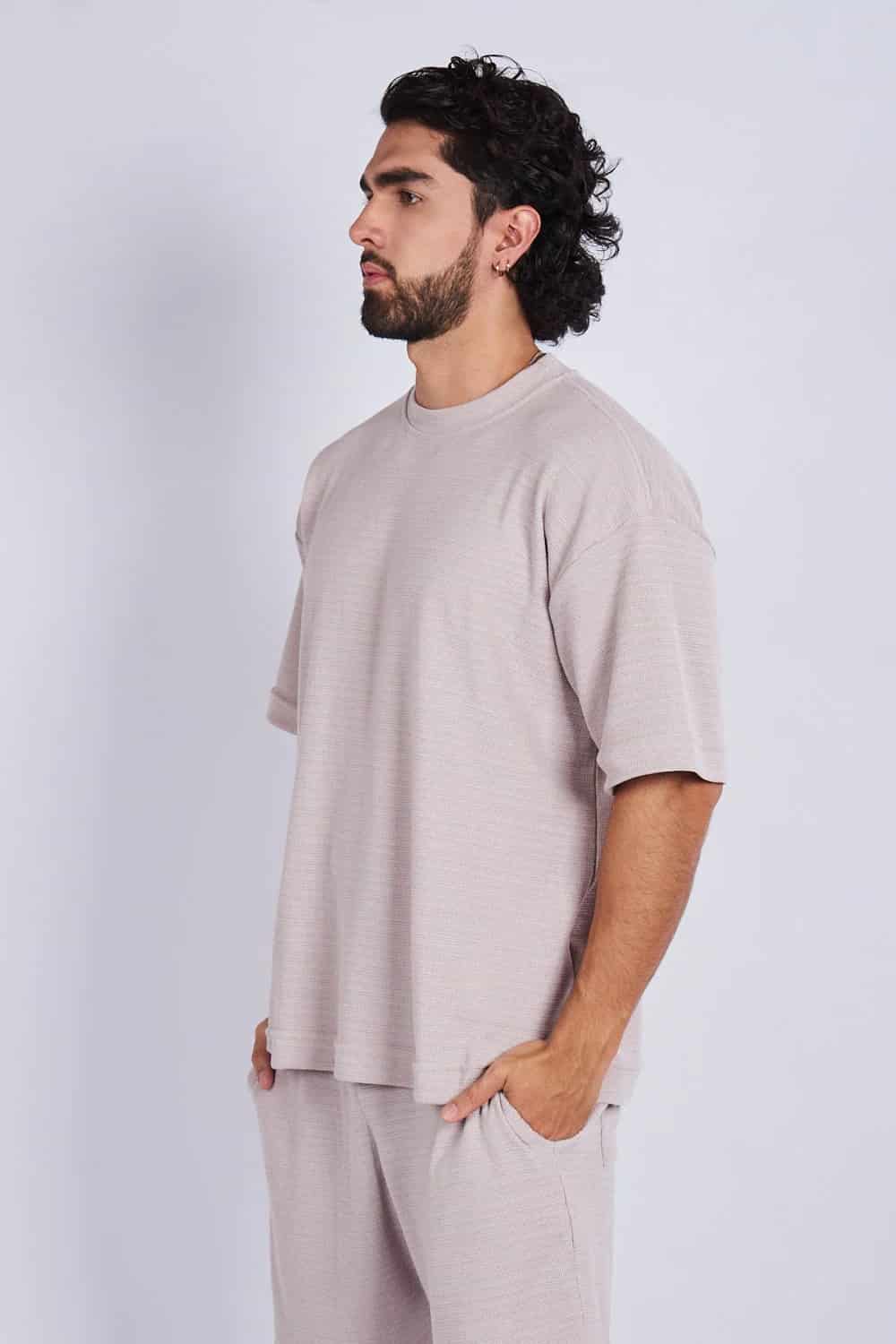 Camiseta oversize textura horizontal Caqui - miniatura 3