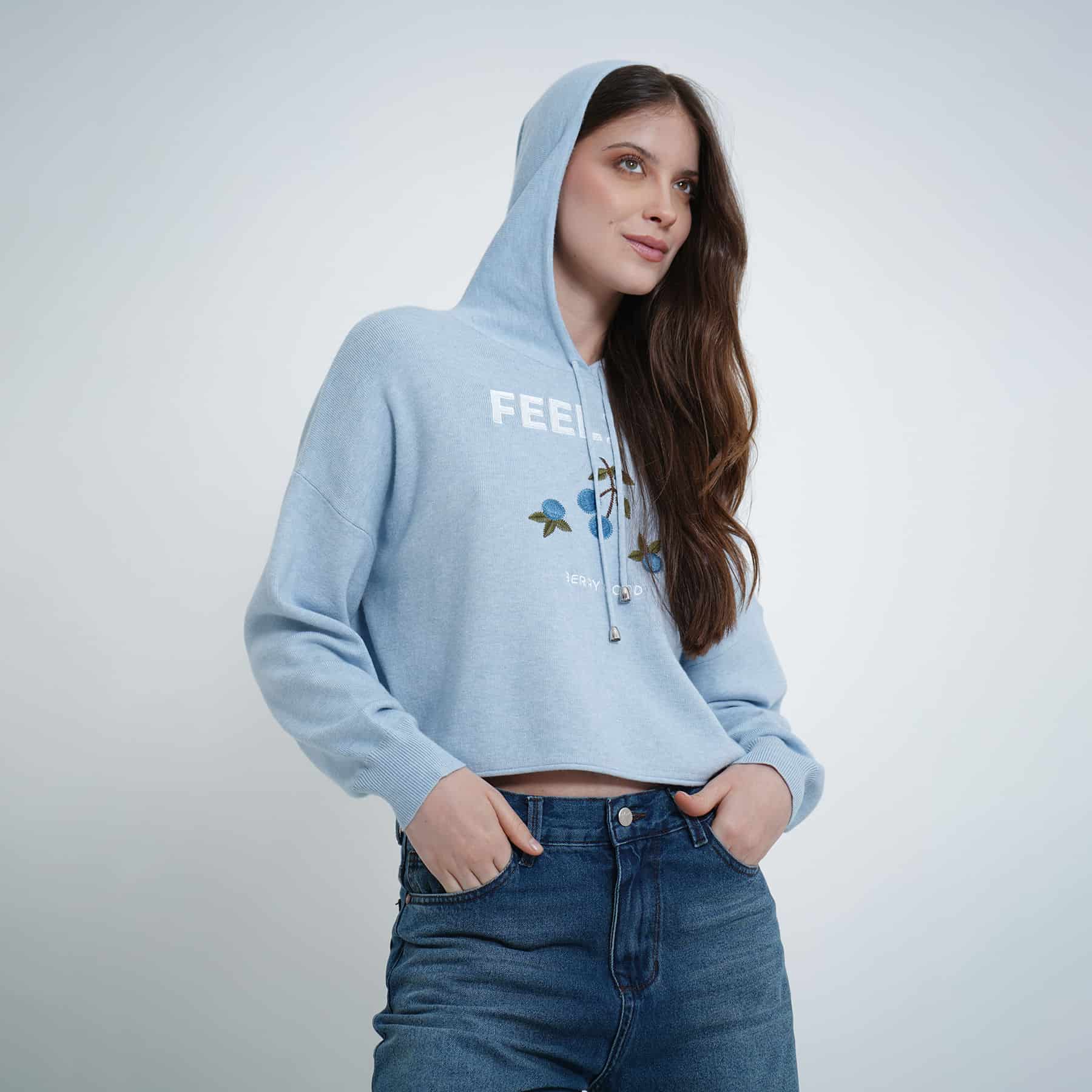 Buzo sudadera crop con capucha bordado Berry - miniatura 7