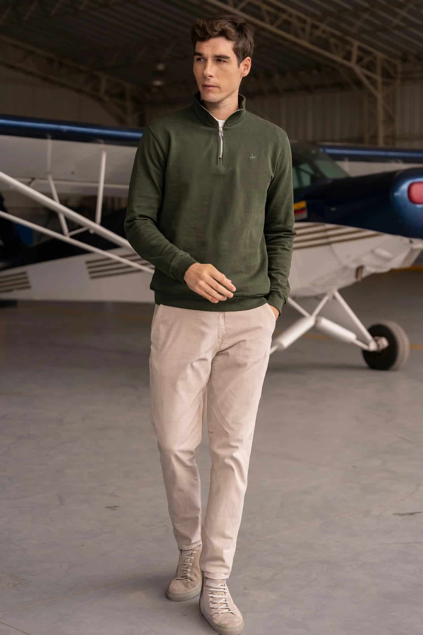 Halfzip Premium Comfy Hombre Verde Militar - miniatura 2