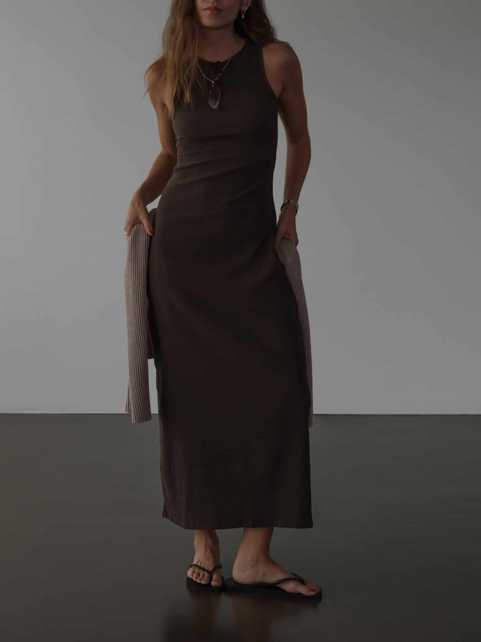 LONG TANK DRESS - BROWN - miniatura 1