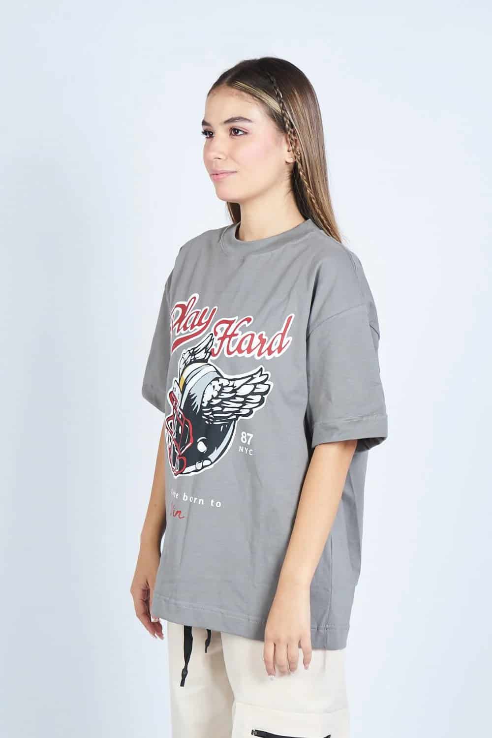 Camiseta oversize PLAY HARD GRIS | DROP 03 | - miniatura 7
