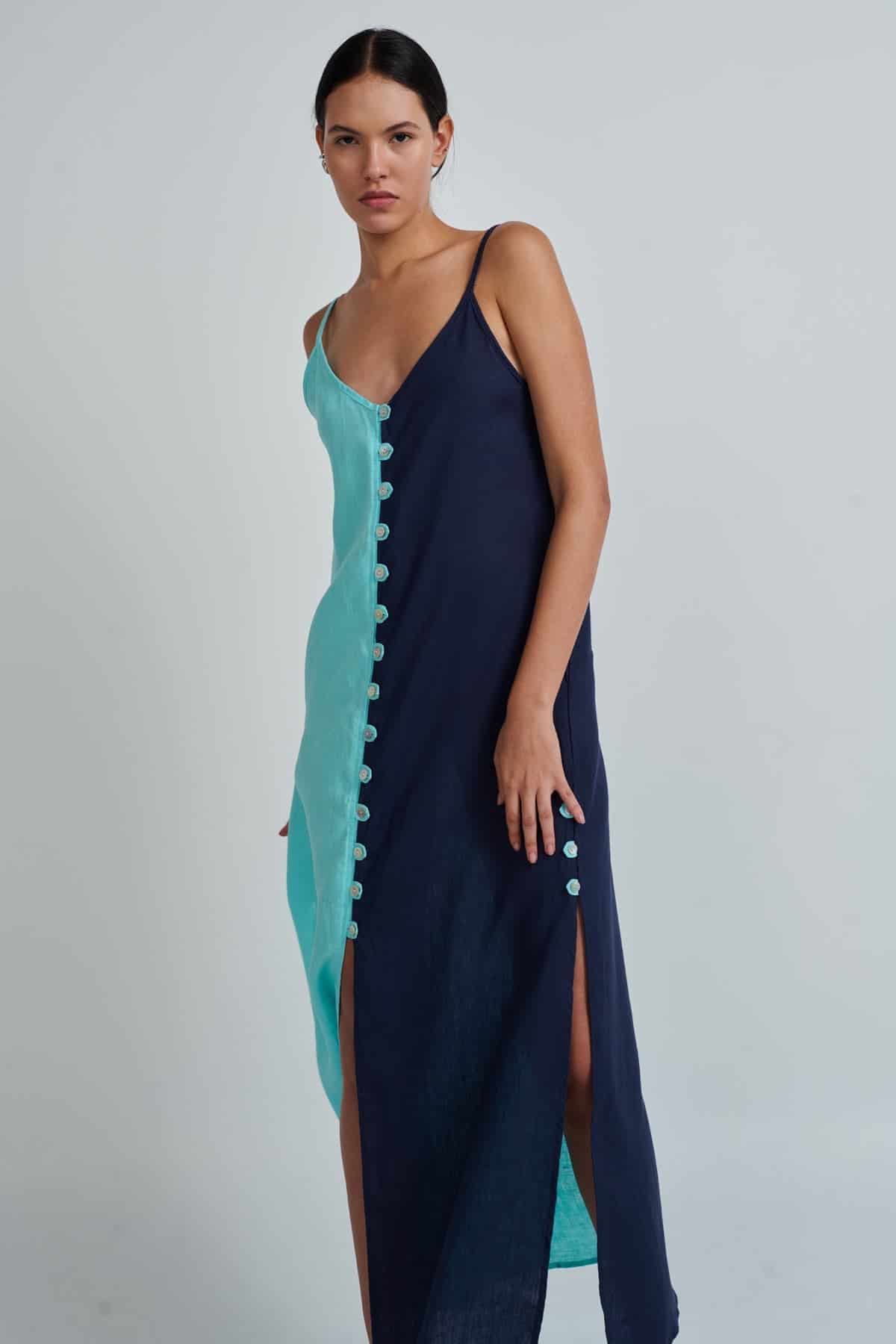 YANNA DRESS AQUA/NAVY - miniatura 3