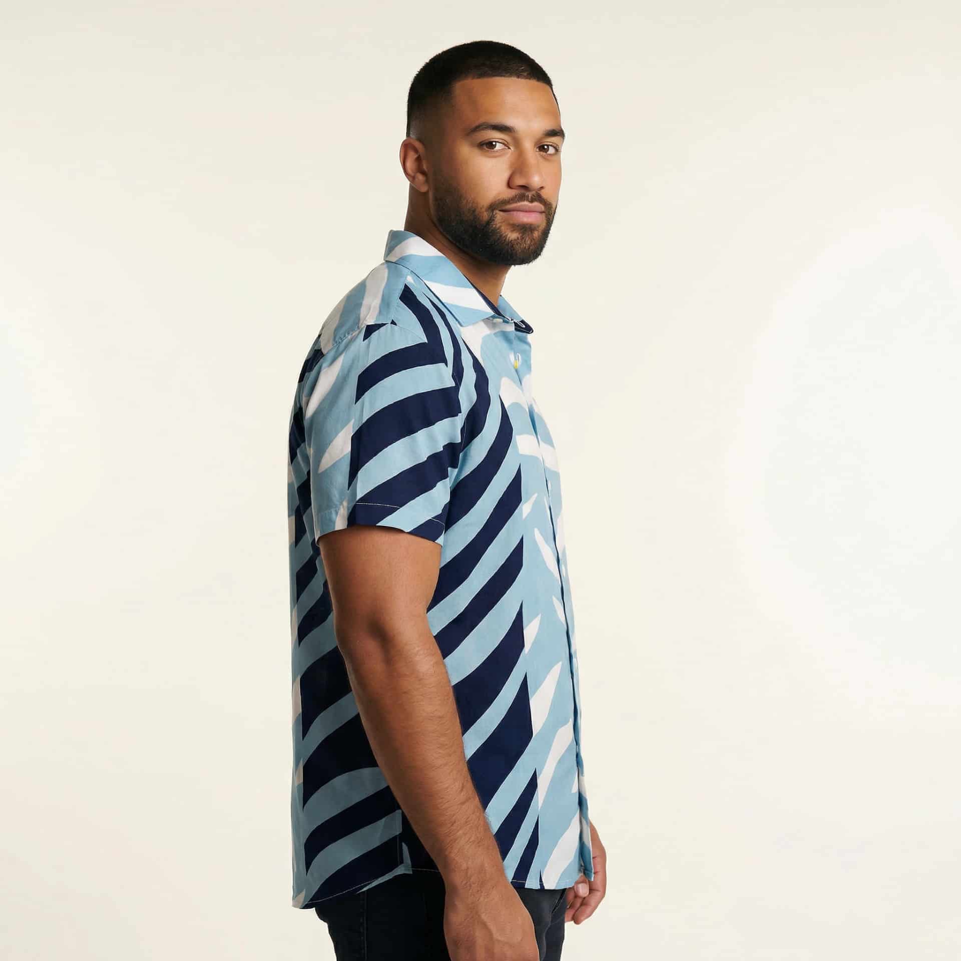 Camisa Cuello Clasico Estampada Azul JO022 - miniatura 2