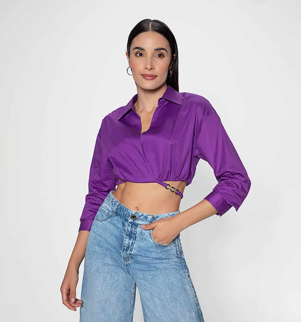 Blusa  crop manga larga - miniatura 3