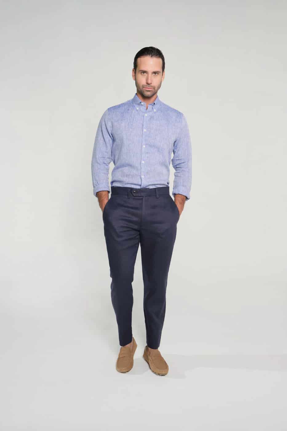 Pantalón Slim Lino Azul Navy - miniatura 2