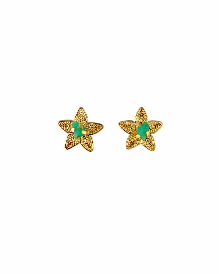 Aretes mini filigrana  y esmeralda estrellita - miniatura 1