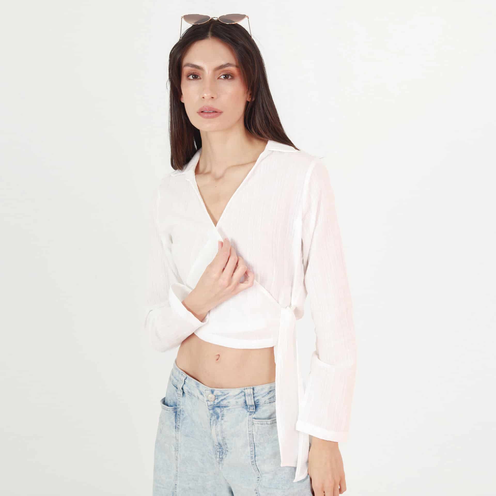 Blusa Cuello V Manga Larga con Lazo - miniatura 5