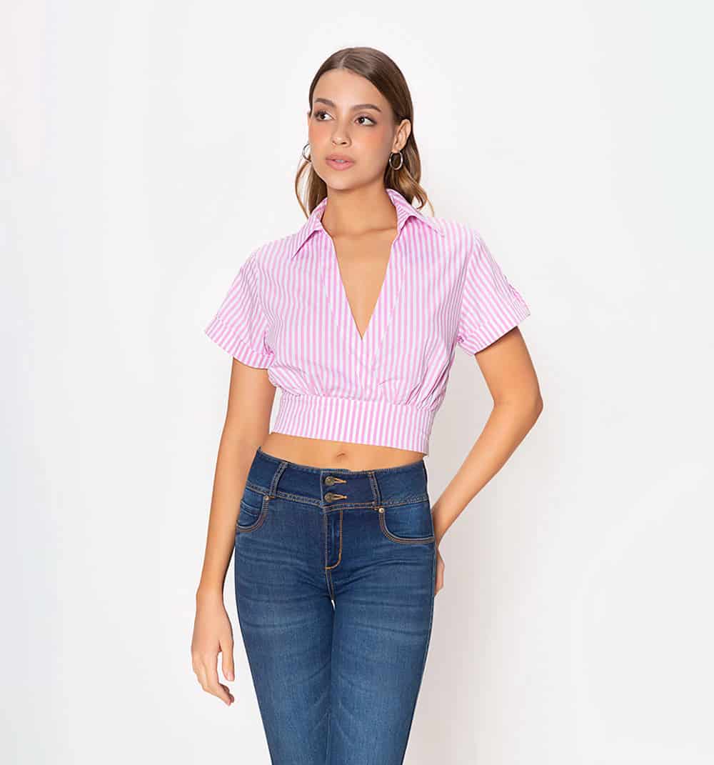 Blusa crop manga corta con guardapolvo y - miniatura 6