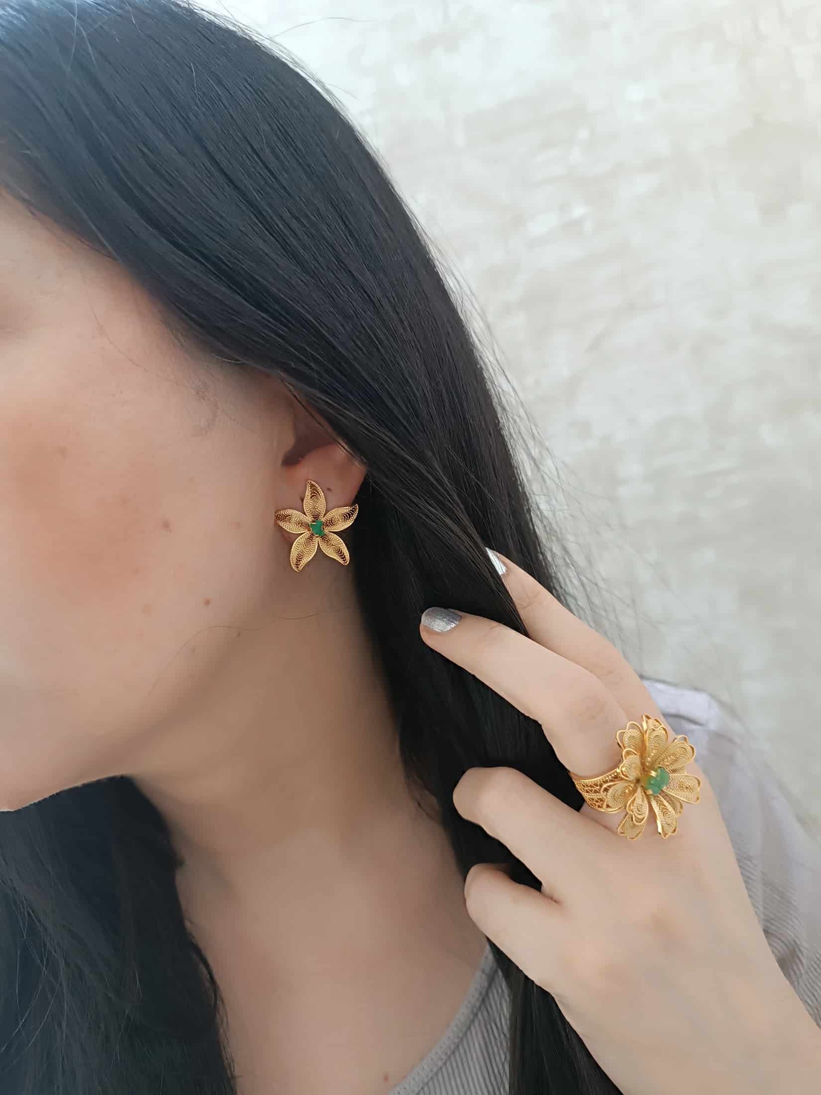 Aretes filigrana y esmeralda, estrella de mar - miniatura 7