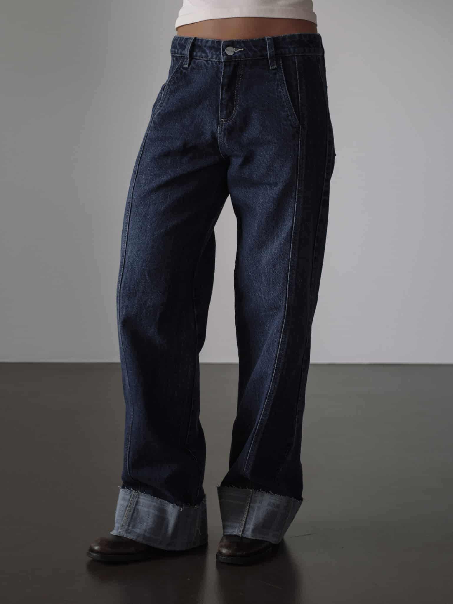 SQUARED CUFF JEAN - MEDIUM DARK BLUE - miniatura 1